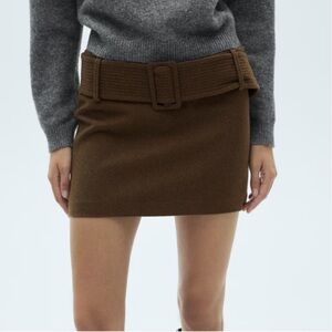 MANGO Belted Wool Blend Sweater Miniskirt